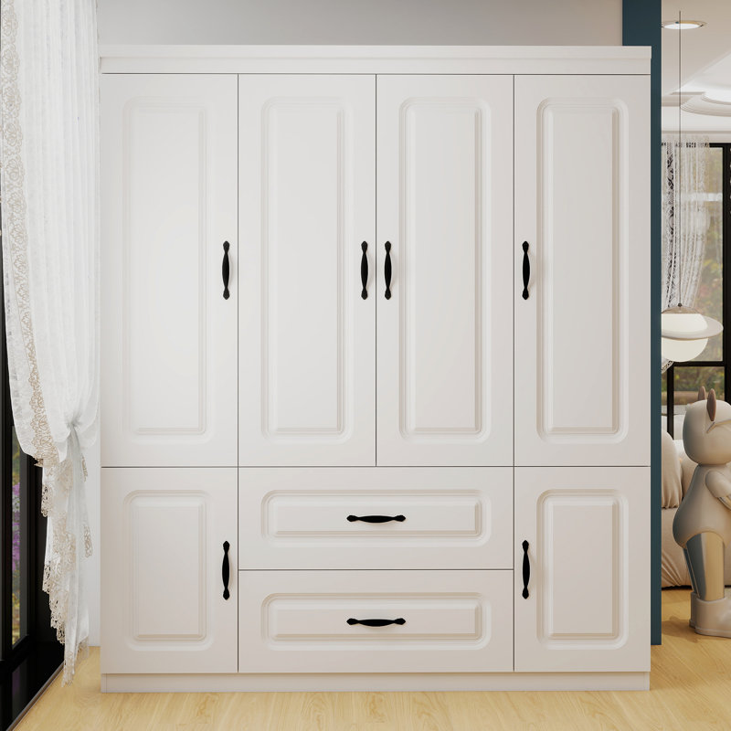 White 4 Door Armoire Wardrobe Closet with 5 shelves